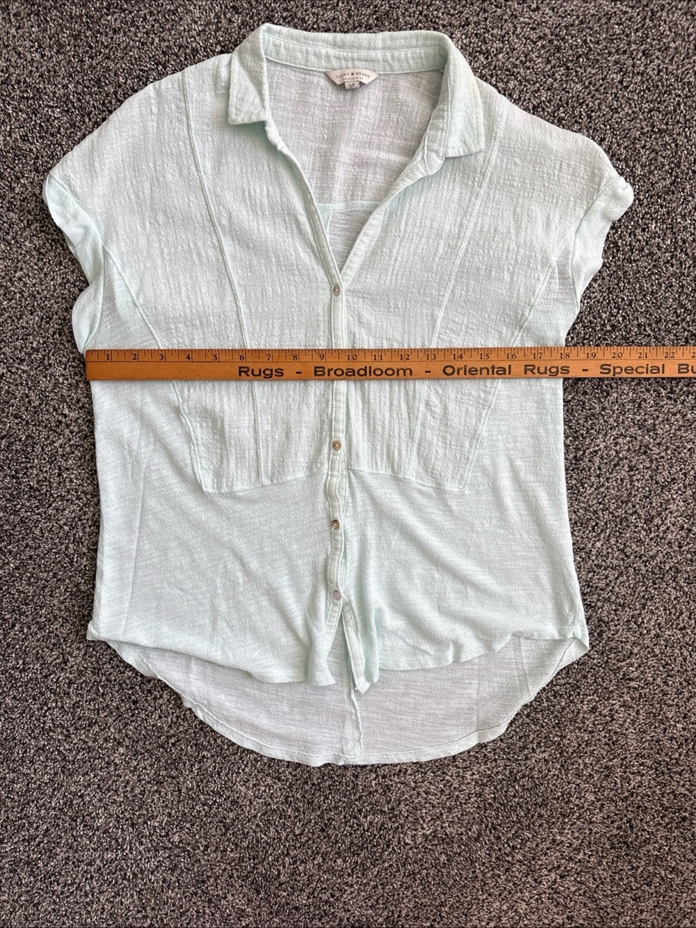 Lucky Brand Womens Light Green Short Cap Sleeve Buttoned Down Shirt Size Small - Picture 8 of 9